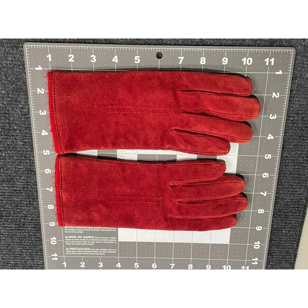 VTG Fownes Womens Red Suede Winter Gloves Fuzzy Lined Size Large WPL9522